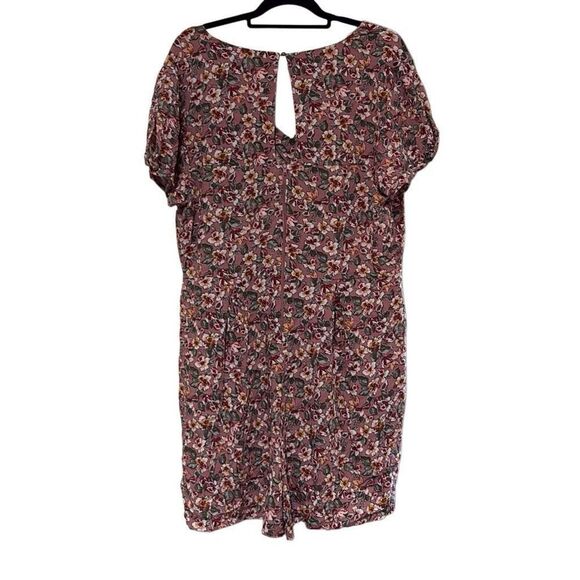 Xhiliration XXL Pink Floral V Neck Romper Keyhole Back Twist Knot Cutout Sleeves - Picture 2 of 12